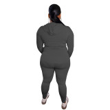 Plus Size Autumn Solid Color Tight Hoody Tracksuit