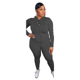 Plus Size Autumn Solid Color Tight Hoody Tracksuit