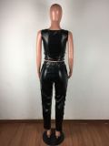 Autumn Party Punk Sexy Lace Up Leather Tank and Pants Set