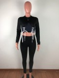 Autumn Party Sexy Bodycon Strings Crop Top and Pants Set