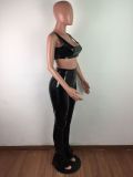 Autumn Party Sexy Black Leather Bra and High Waist Pants Set