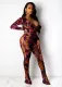 Autumn Party Sexy Cut Out Tie Dye Bodycon Jumpsuit