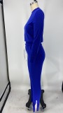 Autumn Casual Solid Color Shirt and Slit Bottom Pants Set