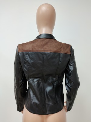 Winter Black Leather Zip Up Short Jacket