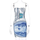 Summer Party Sexy Money Print Strapless Bodycon Dress