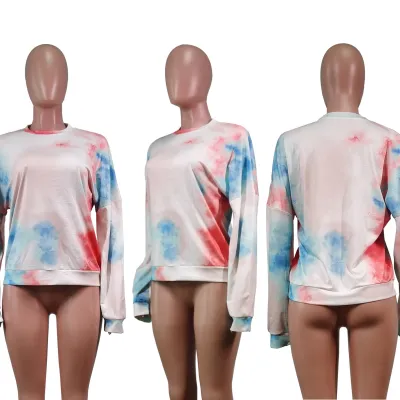 Autumn Tie Dye Round Neck Loose Shirt