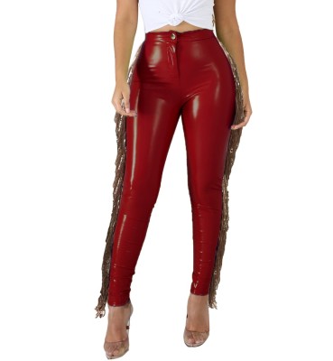 Autumn Party Fit Tassels High Waist Leather Pants