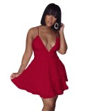 Solid Color Ruffles Halter Skater Dress