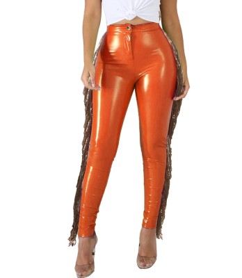 Autumn Party Fit Tassels High Waist Leather Pants
