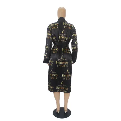 Autumn Party Print Robe with Matching Belt