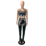 Summer Party Sexy Metallic Strap Crop Top and Pants Set