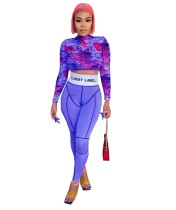 Autumn Party Colorful Print Crop Top and High Waist Legging Set