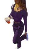 Winter Casual Solid Color Crop Top and Track Pants Set