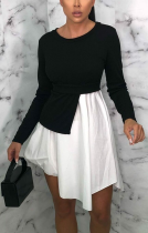 Autumn White and Black Casual Peplum Dress