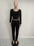 Winter Casual Solid Color Crop Top and Track Pants Set