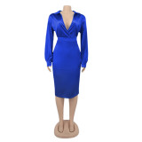 Plus Size Autumn Elegant Blue Bodysuit and Skirt Set