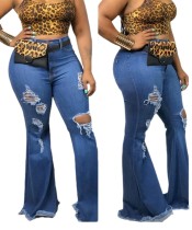 Plus Size Stylish Bell Bottom High Waist Ripped Jeans