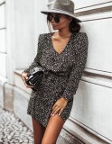 Autumn Elegant Dot V-Neck Mini Dress with Belt