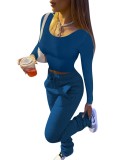 Winter Casual Solid Color Crop Top and Track Pants Set