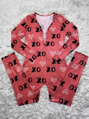 Autumn Heart Print Onesie Bodycon Jumpsuit