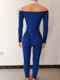 Autumn Sexy Cut Out Shoulder Contrast Ribbed Bodycon Jumpsuit