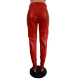 Winter Party Sexy Leather High Waist Pants