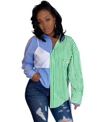 Autumn Casual Contrast Stripes Blouse