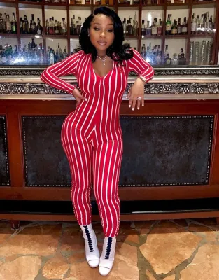 Autumn Casual Stripes V-Neck Bodycon Jumpsuit
