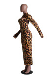 Autumn Party Cut Out Leopard Midi Dress