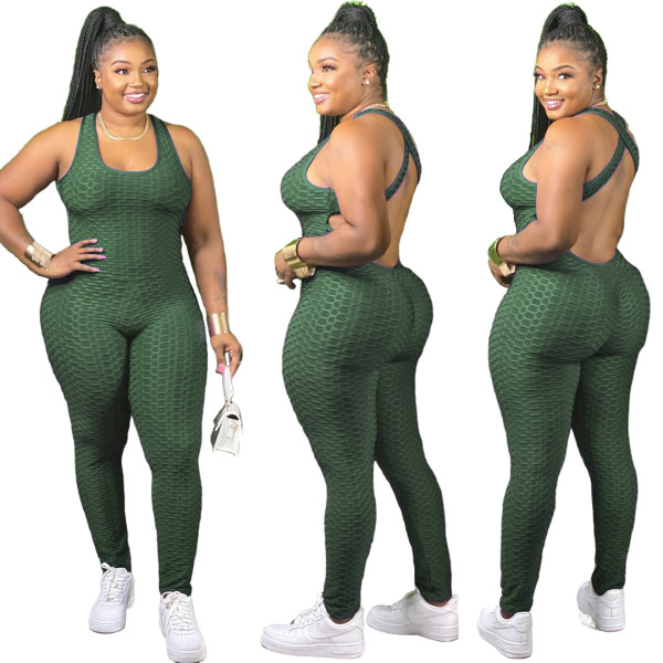 Summer Sports Fitness Scrunch Halter Yoga Jumpsuit