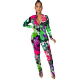 Autumn Party Print Colorful Jumpsuit with Matching Face Cover