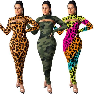 Autumn Party Cut Out Leopard Midi Dress