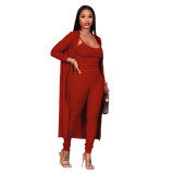 Autumn Plain Straps Bodycon Jumpsuit with Matching Cardigans