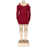 Plus Size Autumn Red Knitting Strap Bodycon Dress