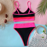 Two Piece Sporty Contrast Color High Waist Swimwear