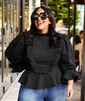 Autumn Elegant Solid Plain Ruffles Peplum Shirt