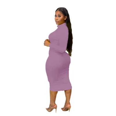 Party Sexy Plain Curvy Dress with Full Sleeves