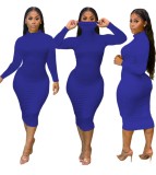 Party Sexy Plain Curvy Dress with Full Sleeves