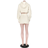 Winter Solid Plain Plush Crop Top and Mini Skirt Set