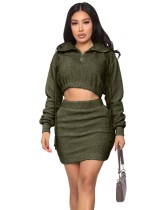 Winter Solid Plain Plush Crop Top and Mini Skirt Set