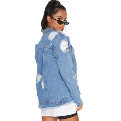 Autumn Blue Ripped Denim Jacket