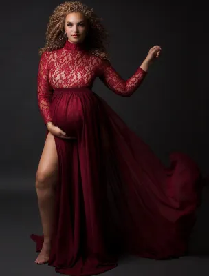 Autumn Pregenant Photography Lace Upper Slit Gown
