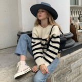 Winter Stripes Print O-Neck Pullover Loose Sweater