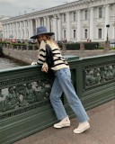 Winter Stripes Print O-Neck Pullover Loose Sweater