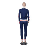 Autumn Stripes Zip Up Tight Tracksuit