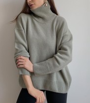 Winter Solid Plain Turtleneck Pullover Loose Sweater