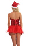 Christmas Party Sexy Sequins Tutu Dress and Hat Set