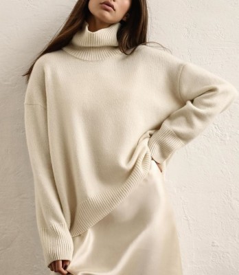 Winter Solid Plain Turtleneck Pullover Loose Sweater