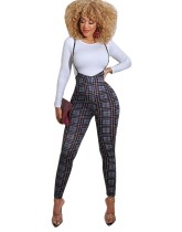 Autumn White Shirt and Plaid Print Suspender Pants Set