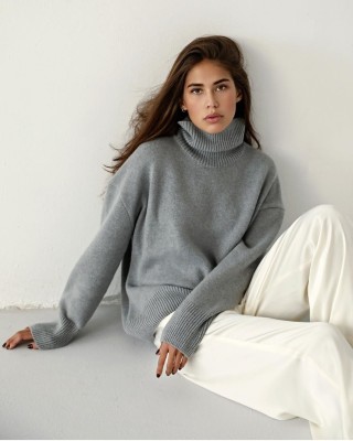 Winter Solid Plain Turtleneck Pullover Loose Sweater